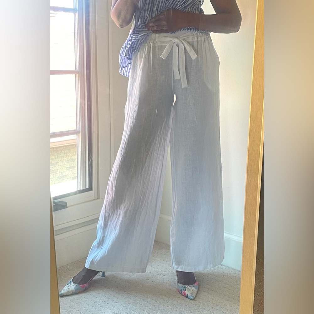 Italian Linen Wide Leg Pant, Blue, Sz.โ Sm/Med Linen & Moore - Picture 3 of 15